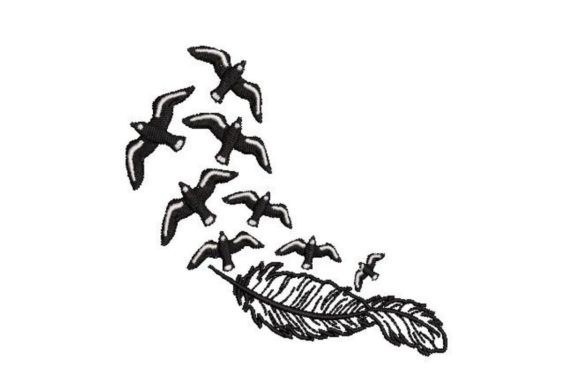 Feather and Birds Embroidery Design